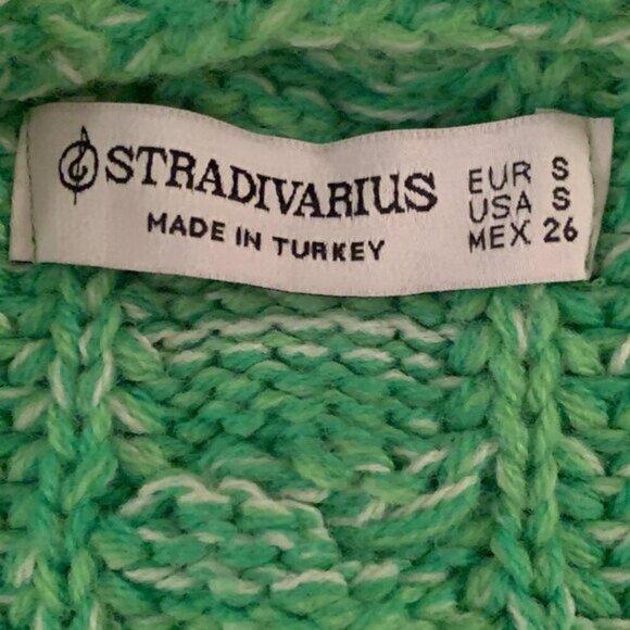 Stradivarius Green Cable Knit Cardigan Cropped - Picture 7 of 7